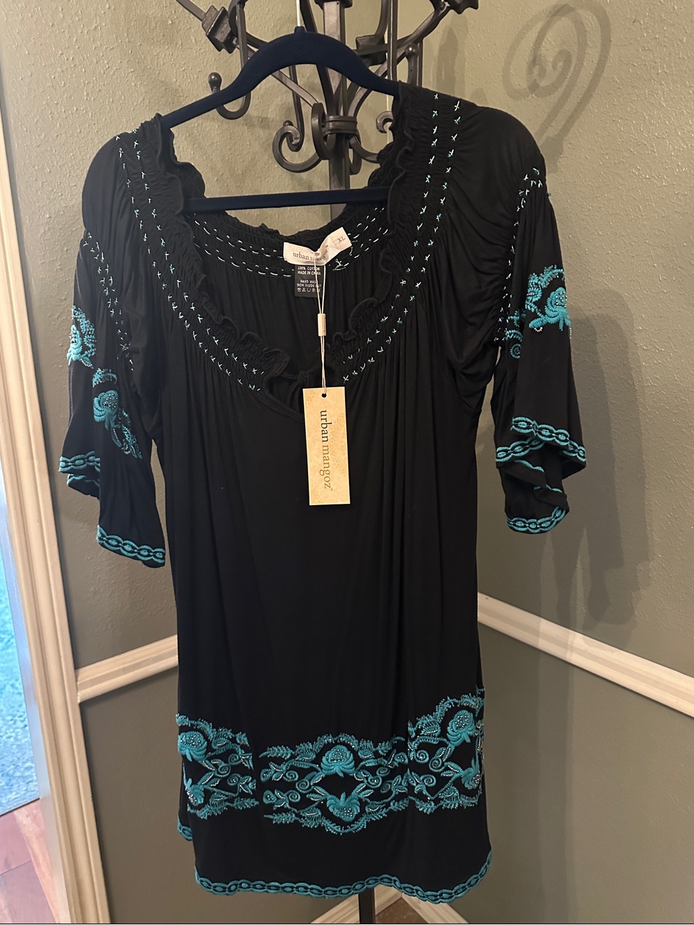 Urban Mangoz Black Dress with Teal Embroidery